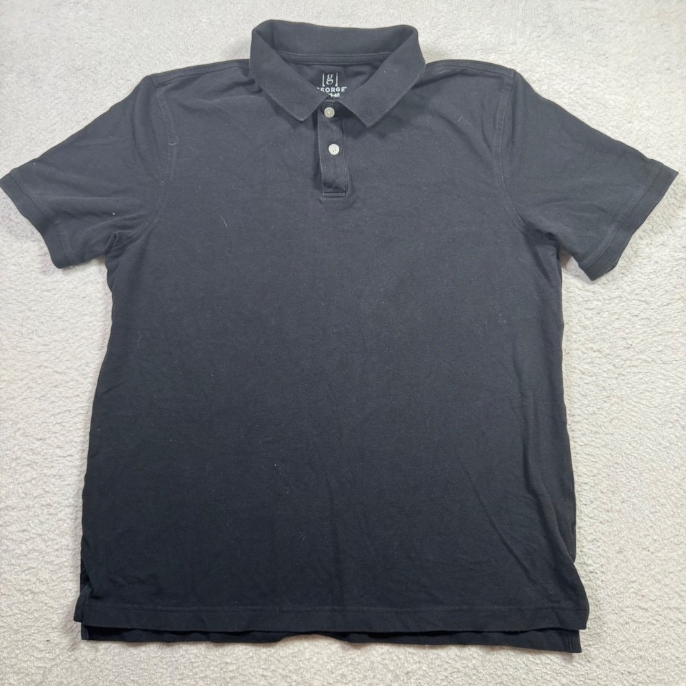 George Polo Shirt Mens Medium M Black Excellent Short Sleeve Cotton Stretch